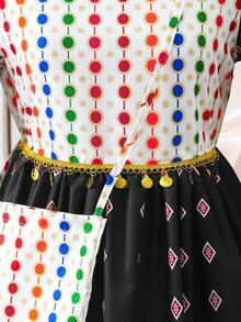 Tween Girl' Retro Print Long Sleeve Mid-Length Shift Dress - Multicolor - View 4