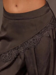 Athîral Women's Casual 2 In 1 Solid Color Lace Patchwork Lantern Pants - Brown - View 5