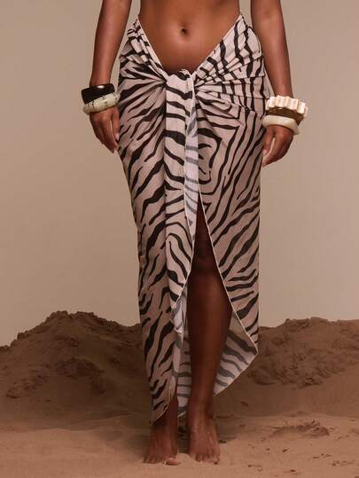 Musera Resort Paréo imprimé en maille transparente avec liens sur les côtés, couvre-maillot de bain pour vacances, voyages d'été et plage. Terra Sol Printemps