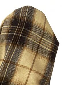 SHEIN EZwear 加大码女式黑白格子弹力腰带口袋阔腿休闲宽松裤，卡其色 - 卡其色 - 查看 7