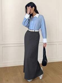 Veilorie New Elegant Straight Skirt, High-Quality Suit Skirt, Commuting Graceful, Versatile Long Skirt - Dark Grey - View 4