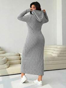 Solflare Vestido casual con capucha y cordón para mujer talla grande, color gris claro, para otoño - Gris Claro - Ver 2