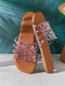 SHUZIA Women's Floral Cut-Out Jelly Sip-On Sandals With Flexible Sole, Soft Footbed - Clear - View 6