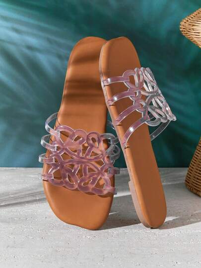 SHUZIA Women's Floral Cut-Out Jelly Sip-On Sandals With Flexible Sole, Soft Footbed