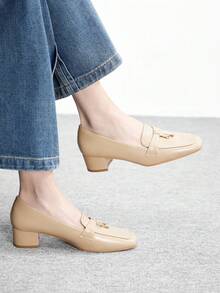 CUCCOO BIZCHIC Women's Square Toe Gold Lock Design Fashion High Heels For Daily Commute - Apricot - View 1