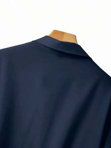 GlowEve CURVE Navy Blue Plus Size Casual Collared Shirt, Regular Long Sleeve Blouse With Asymmetrical Hem And Ruched Front Ruched Front Knot Detail And Ruched Hem - Navy Blue - View 6