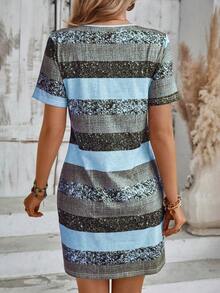 EMERY ROSE Đầm nữ cổ chữ V kẻ sọc tay ngắn dáng rộng thoải mái - Nhiều màu - Xem 2