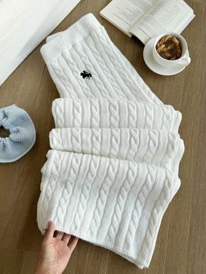 Comfortcana 大码女式休闲宽松纯色编织绳刺绣阔腿裤，百搭简约，秋冬款