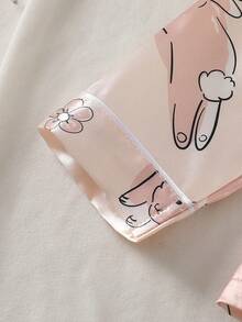 2pcs Cute Rabbit Young Girl Satin Collar Long Sleeve Top And Pants Comfortable Pajama Set - Apricot - View 3