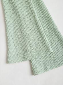 Sweetra Women Sage Green Elegant Fall Winter Date T-Shirt,Textured Lace Trim Tie Bow Design Flare Sleeve Elastic Tight Fitted Top For Party,Commute,,Travel - Mint Green - View 6