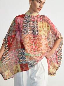 Aveloria Modichic Loose Fit Batwing Sleeve Tie Front Light Pink Blouse Plus Size Brunch Vacation Summer Boho Elegant - Multicolor - View 1
