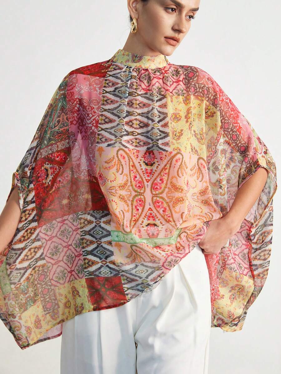 Aveloria Modichic Loose Fit Batwing Sleeve Tie Front Light Pink Blouse Plus Size Brunch Vacation Summer Boho Elegant - Multicolor - View 1