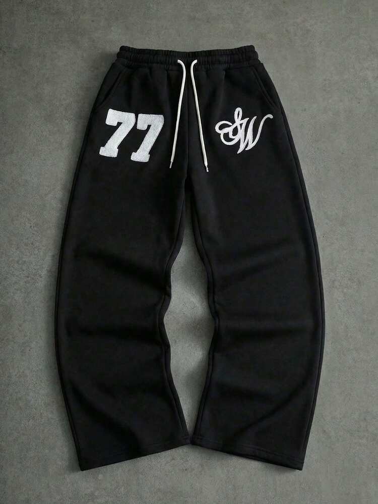 Drawstring Sweatpants With Number Graphics