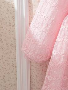 Souflis Souflis Đầm công chúa màu hồng bằng vải lưới thêu hoa thanh lịch cho bé gái, cổ Peter Pan, tay dài, thích hợp cho các dịp xuân, hè, thu như tiệc sinh nhật, chụp ảnh, đi học, v.v. - Hồng - Xem 6