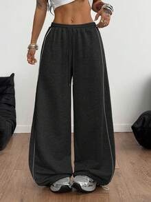 Coolane Women's Spring/Summer Daily Wear Basic Streetwear Homecoming Sport Casual Logo Pattern Low Rise Baggy Sweatpants - Dark Grey - View 6