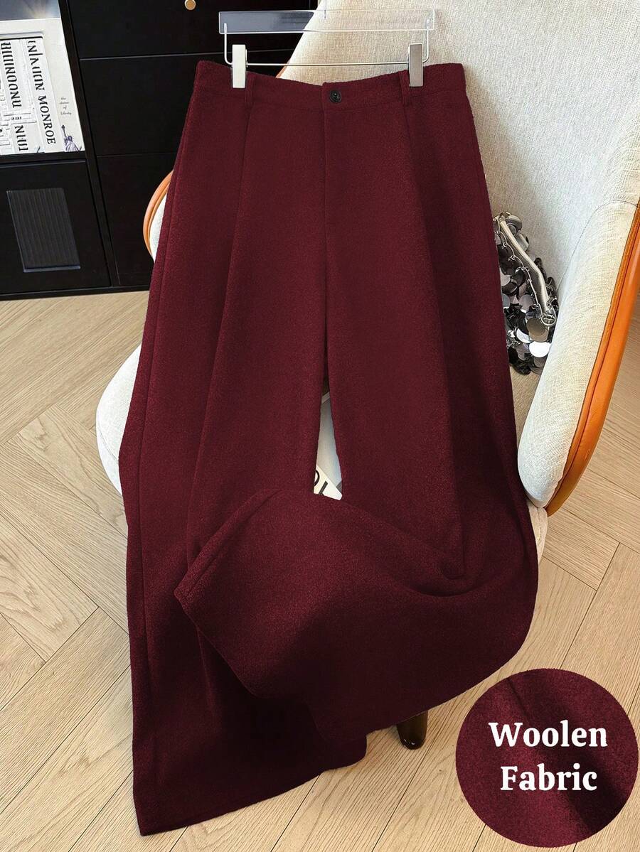 GlowEve CURVE 大码女式羊毛混纺长裤,修身高腰办公裤,适合返校、毕业典礼、情人节、音乐节、母亲节、万圣节等场合。 - 酒紅色 - 查看 1