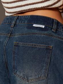 Athîral Women's Pocketed Button Pleated Casual Versatile Commuting Wide Leg Jeans - Medium Wash - View 7