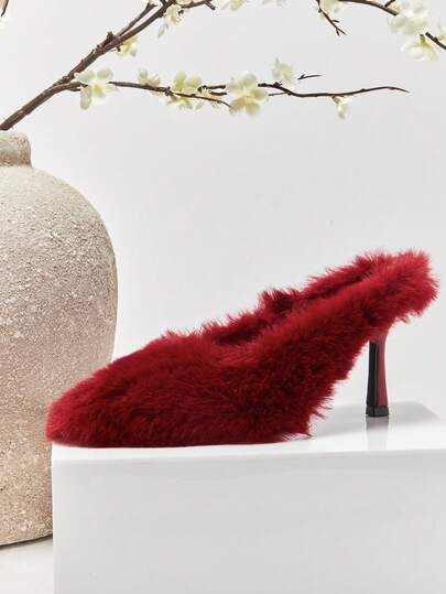 SHUZIA 女士时尚性感细高跟尖头人造毛皮高跟鞋