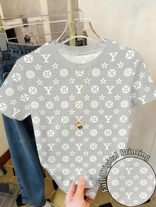 Resyla Women's Minimalist Printed Round Neck Short Sleeve T-Shirt - Multicolor - View 1