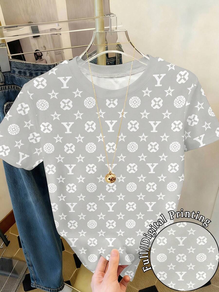 Resyla Women's Minimalist Printed Round Neck Short Sleeve T-Shirt - Multicolor - View 1