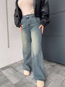 Jeta Ari 女士纯色休闲牛仔裤 - 藍色 - 查看 3