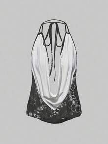 ROMWE Grunge Punk 朋克风荆棘龙头骨暗黑火焰性感摇滚露背系带吊带背心（女款） - 灰色 - 查看 2