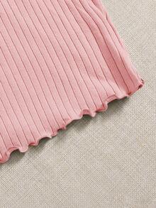 SHEIN 3pcs/Pack Teenage Girls' Round Neck Ribbed Frill Trim Short Sleeve T-Shirts - Multicolor - View 5