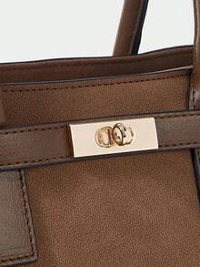 SHECARRY Women's Fashion Splicing Material Handbag, Suitable For Daily Commuting And Shopping - Brown - View 5