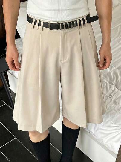 SWAVVY Men's Solid Color Pleated Pocket Loose Casual Commuter Shorts