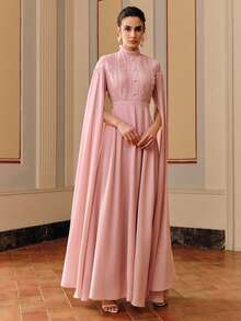 Anewsta Women's Elegant Lace Patchwork Dress With Waist Cinching Design, Sheer Fabric - Pink - View 6