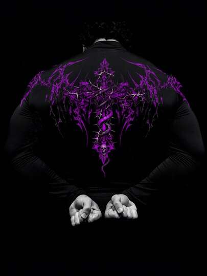 Manfinity Sport PWRUP Herr t-shirt med korstryck och rund hals, långärmad, avslappnad fitness- och träningsstil