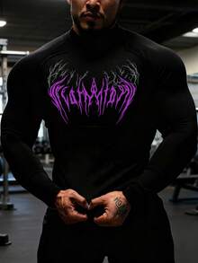 Manfinity Sport PWRUP Men's Cross Print Round Neck Long Sleeve Casual Fitness Workout T-Shirt - Multicolor - View 2