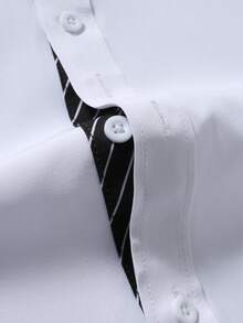 Manfinity Mode Men's Casual Striped Patchwork Front Button Long Sleeve Shirt, Autumn - White - View 4