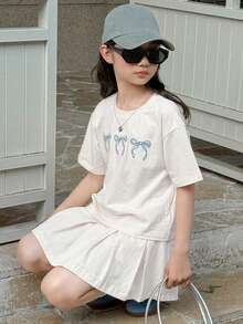 Dazy Kids Tween Girls' Casual Bow Print T-Shirt And Skirt Set, Summer - White - View 4