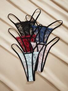 Charlaine 5pcs/Set Sexy Women's Lace Thong Panties, Romantic Ladies Underwear - Multicolor - View 2