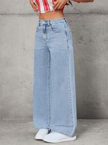 SHEIN Tall Tall Women's Fashion Casual Versatile Straight-Leg Jeans - Light Wash - View 3