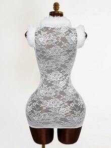 Mistrie Women's Lace Mesh Patchwork Sleeveless Sexy Mini Dress