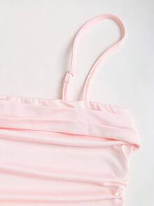 Sweetra Women's New Elegant Ruffle Strap Sleeveless Long Dress, Pink, Fitted Silhouette For Daily Commute, Women's Long Summer Dress, Long Party Dress - Pink - View 4