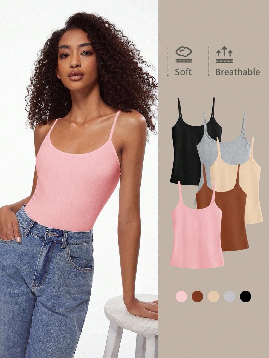SHEIN BASICS 纯色修身休闲吊带背心，夏季百搭
