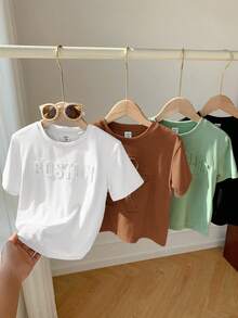 SHEIN 4件套男童舒适休闲日常百搭3D字母印花短袖T恤，适合春、夏、秋、冬四季日常穿着、运动、郊游、上学、聚会、节日、拍照、返校季等场合。 - 彩色 - 查看 8
