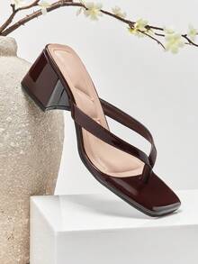 SHUZIA 女士舒适方头粗跟人字拖凉鞋 - 棕色 - 查看 7