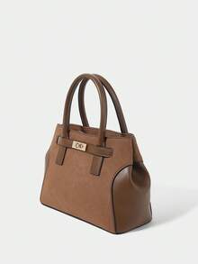 SHECARRY Women's Fashion Splicing Material Handbag, Suitable For Daily Commuting And Shopping - Brown - View 2