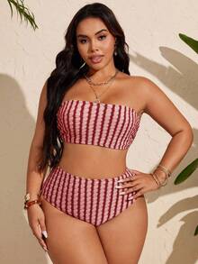 SHEIN Swim Curve Plus Size Women Simple Daily Summer Bikini Swimwear Set - Burgundy - View 4