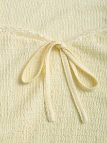 Sweetra 女士万圣节、感恩节、新年、派对、通勤、日常、旅行、度假皆宜。红色紧身上衣，酒红色纹理蕾丝饰边蝴蝶结设计喇叭袖弹力T恤，春/秋/冬季款。 - 淡黃色 - 查看 6