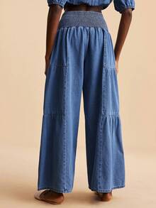 Travachic Women's Knotted Waist Ruffle Hem Loose Casual Jeans - Medium Wash - View 3