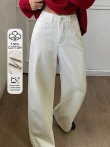 DAZY Damen Lässig einfarbige Schlagjeans, Herbst/Winter - Beige - Übersicht 1