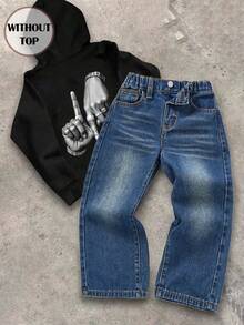 Young Boy Casual Versatile Pockets Loose Fit Denim Pants - Dark Wash - View 1