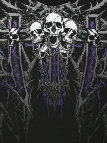 ROMWE MEN Street Life Áo thun nam tay ngắn cổ tròn in hình đầu lâu và chữ thập - màu đen - Xem 4