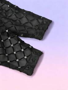 FeverCity 男士性感透视格子网眼水钻装饰镂空露背吊带连体衣