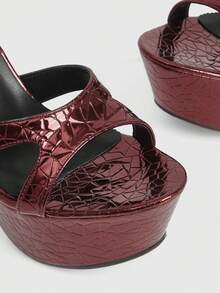 CUCCOO LuxiPop Women's Thick Sole Fashionable Buckle Design High Heel Sandals, Suitable For Party Occasions Valentine's Day - Burgundy - View 4